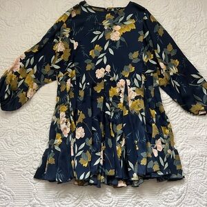 Lulus Navy Floral Pleated Dress Size Medium